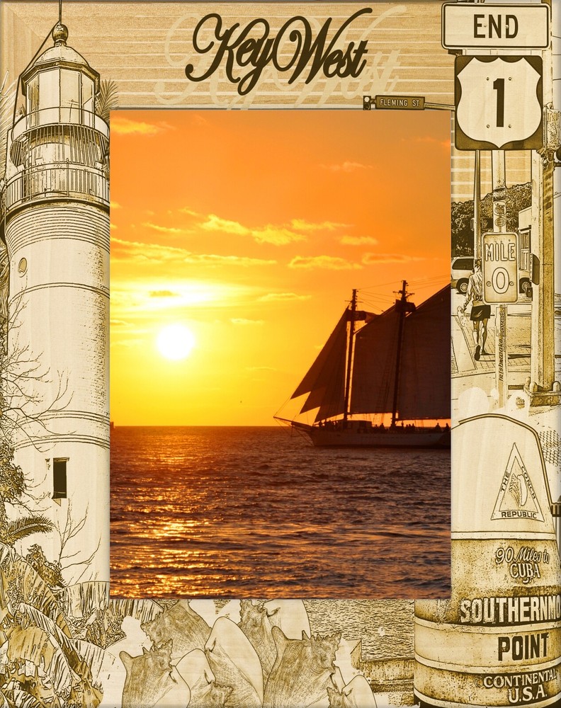 Key West Florida Laser Engraved Wood Picture Frame Portrait (5 x 7)
