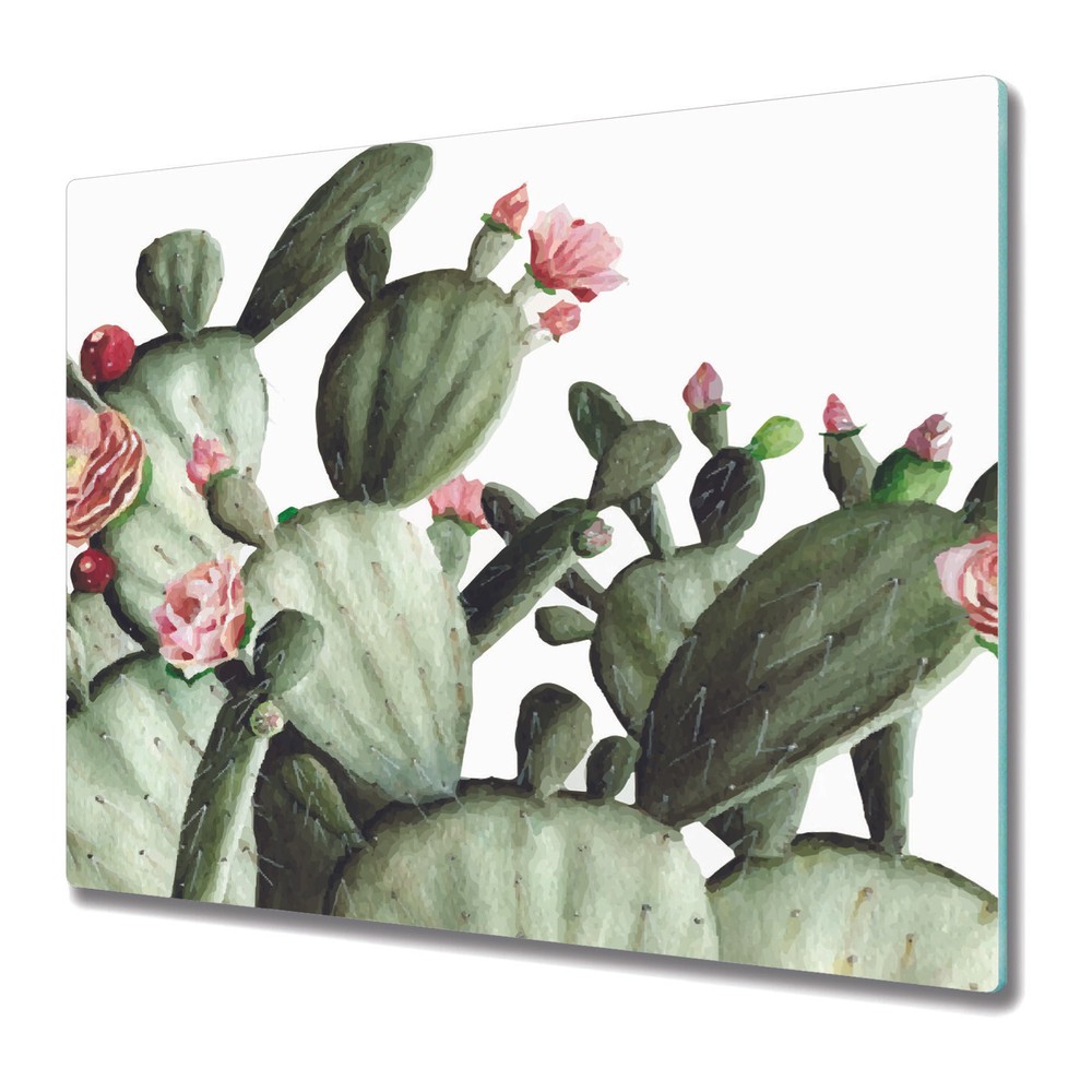 Glass Chopping Cutting Board Cactus Flower | Tropical Watercolour | 60x52