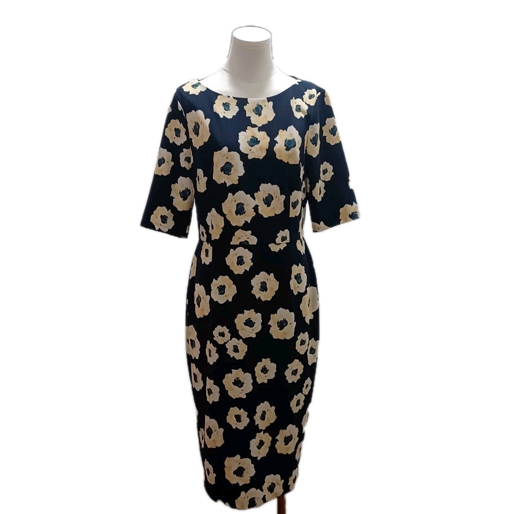 Liz Claiborne Navy Blue Floral  Sheath Women's Dress Size 12 Business Casual
