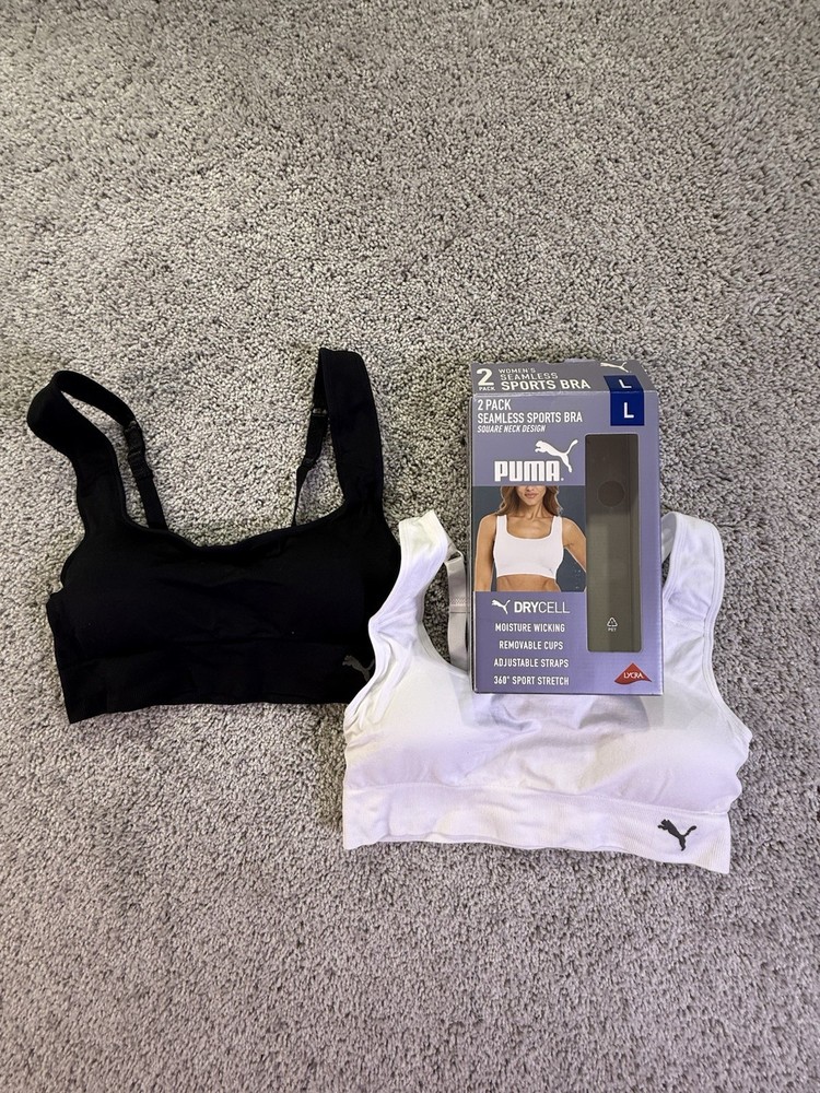 NWT Puma Women’s Seamless Sports Bra Square Neck Size Large 2 Pack Costco