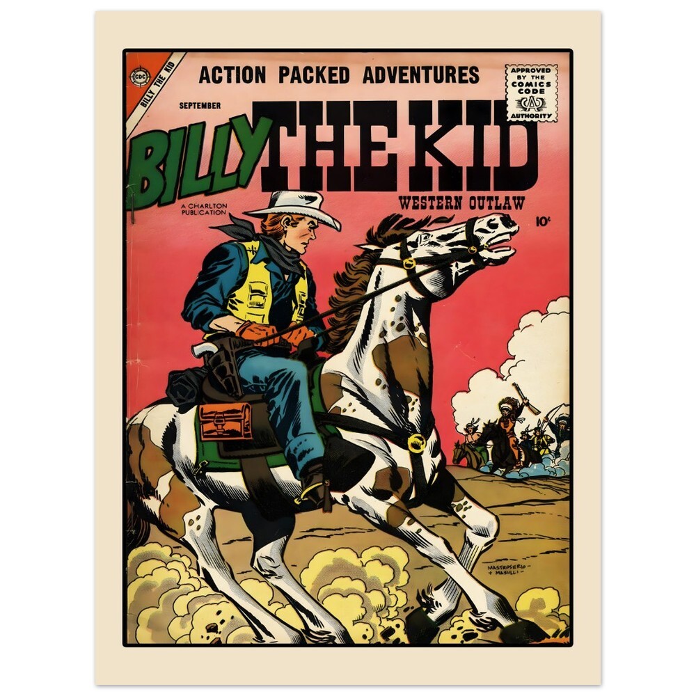 Billy The Kid Western Outlaw Retro Western Comic Book Art Print Poster 1958