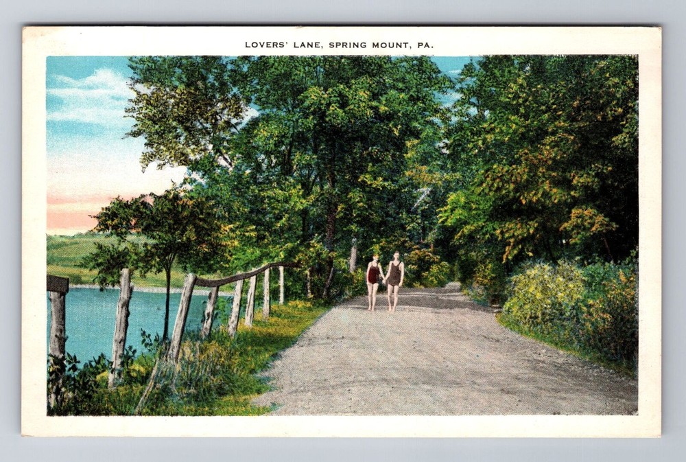 Spring Mount PA-Pennsylvania, Lovers Lane, Antique, Vintage Souvenir Postcard