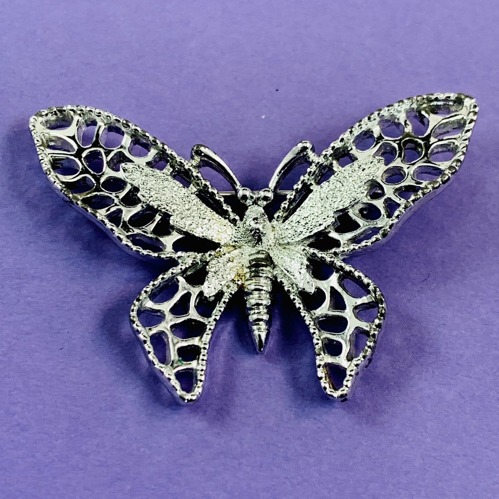Vintage SARAH COVENTRY Signed Silver Tone Butterfly Brooch