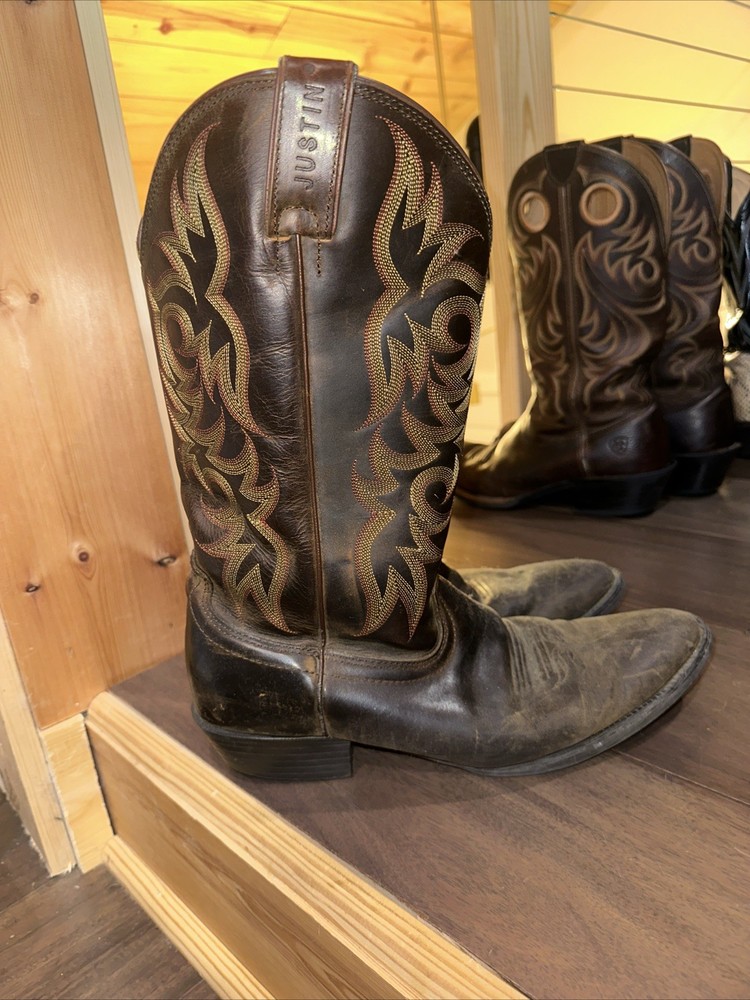 Justin 2551 Stampede Western Cowboy Boots for Men - Brown Round Toe Size 10.5 D