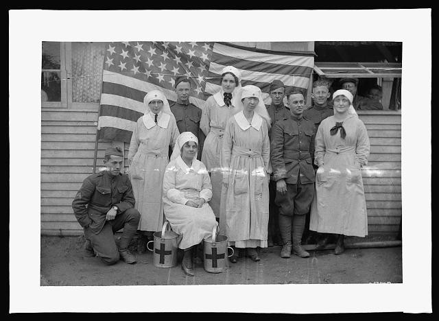 Photo:St. Brieuc France 1919 American Red Cross Canteen Soldiers Flag