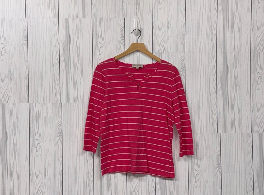 Jones New York t shirt womens size large long sleeve pink striped pullover