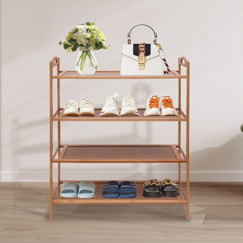 Durable 4-Tier Bamboo Shoe Rack for Entryway Storage & Home Organization