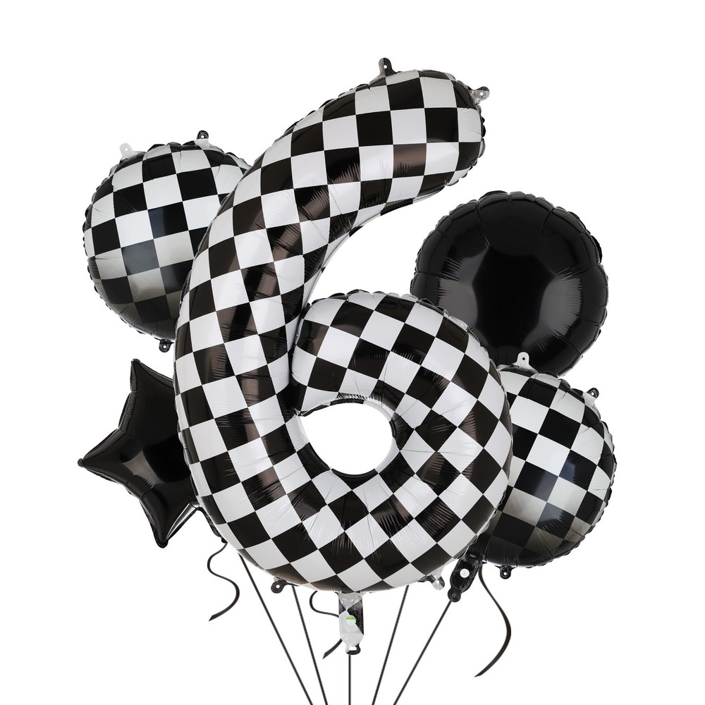 40 Inch Checkered Number Balloon 6 Black and White Race Car Birthday Balloons...