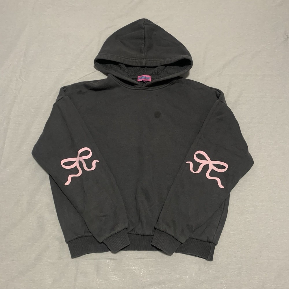 Edikted Bonnie Bow Tie Hoodie Women's Small Gray & Pink