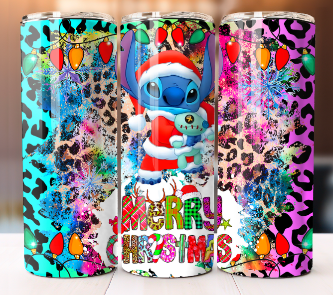 Merry Christmas Stitch Inspired Cup Tumbler Mug 20 oz Stainless Steel Straw