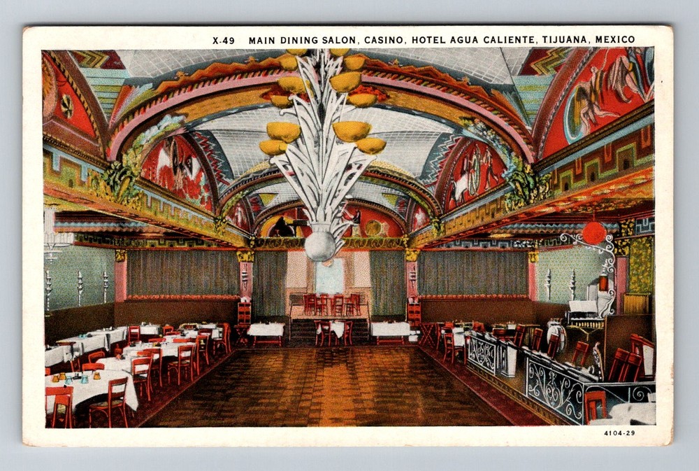 Mexico- Tijuana Hotel Agua Caliente Main Dining Old Card View Vintage Postcard