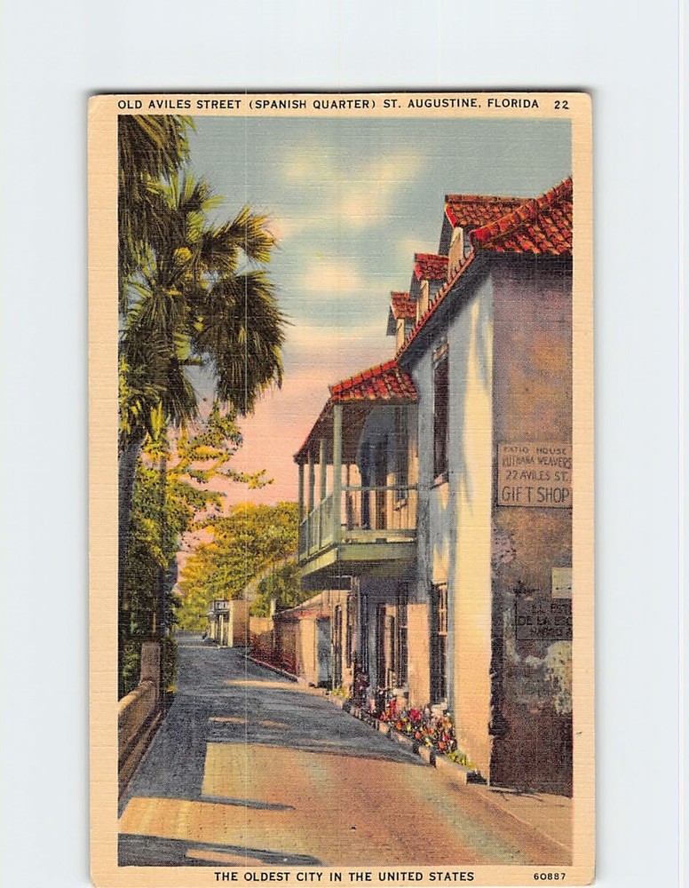 Postcard Old Aviles (Spanish Quarter) Street St. Augustine Florida USA
