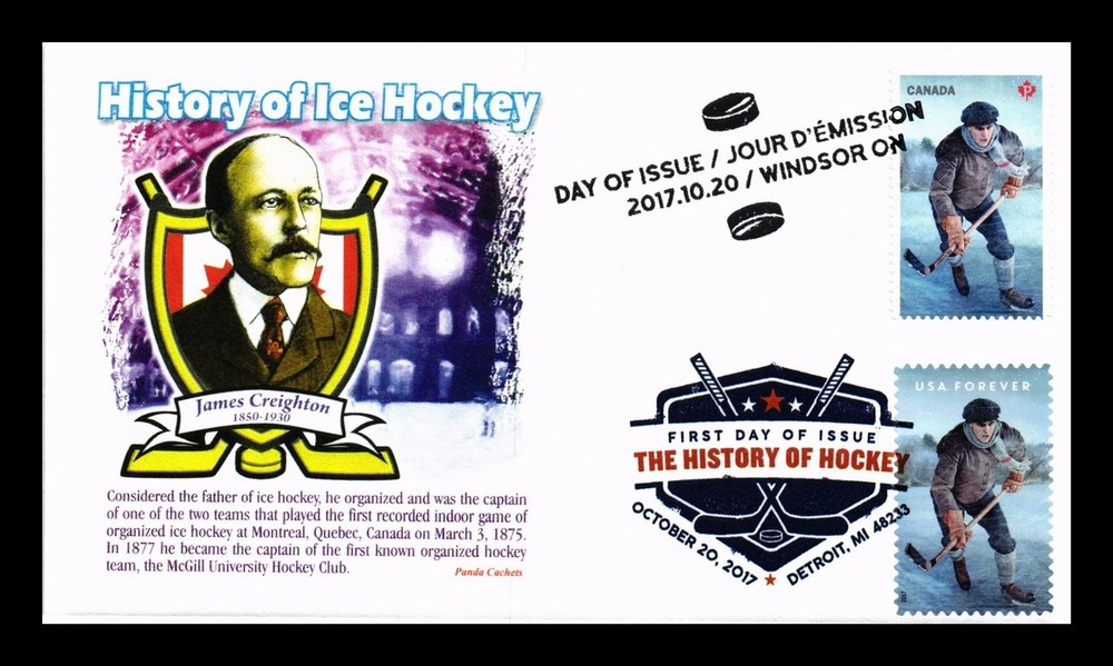 Dr Jim Stamps Us Cover History Of Ice Hockey Fdc Joint Issue Combo Panda Cachet