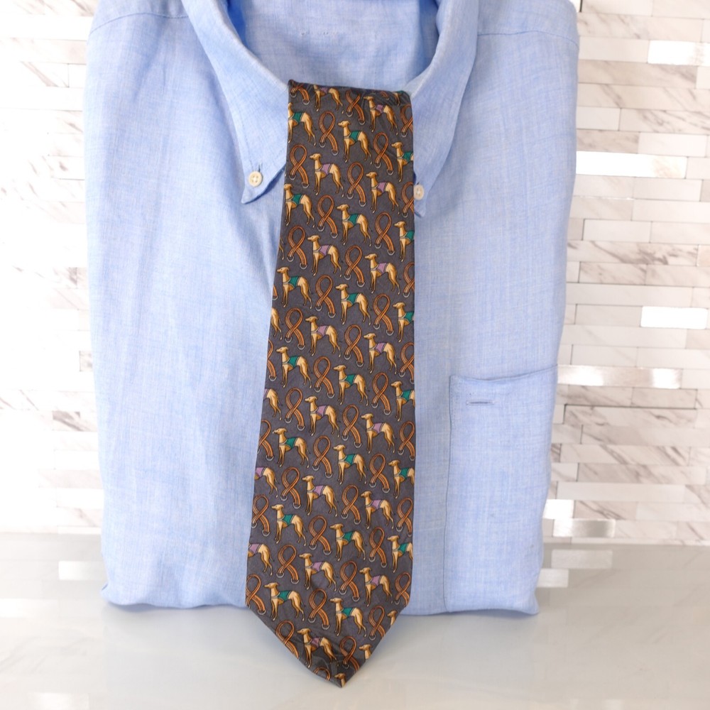 Ruckqure Fellow Neck Tie Mens Gray Orange Animal Dog Print Casual Modern Dress