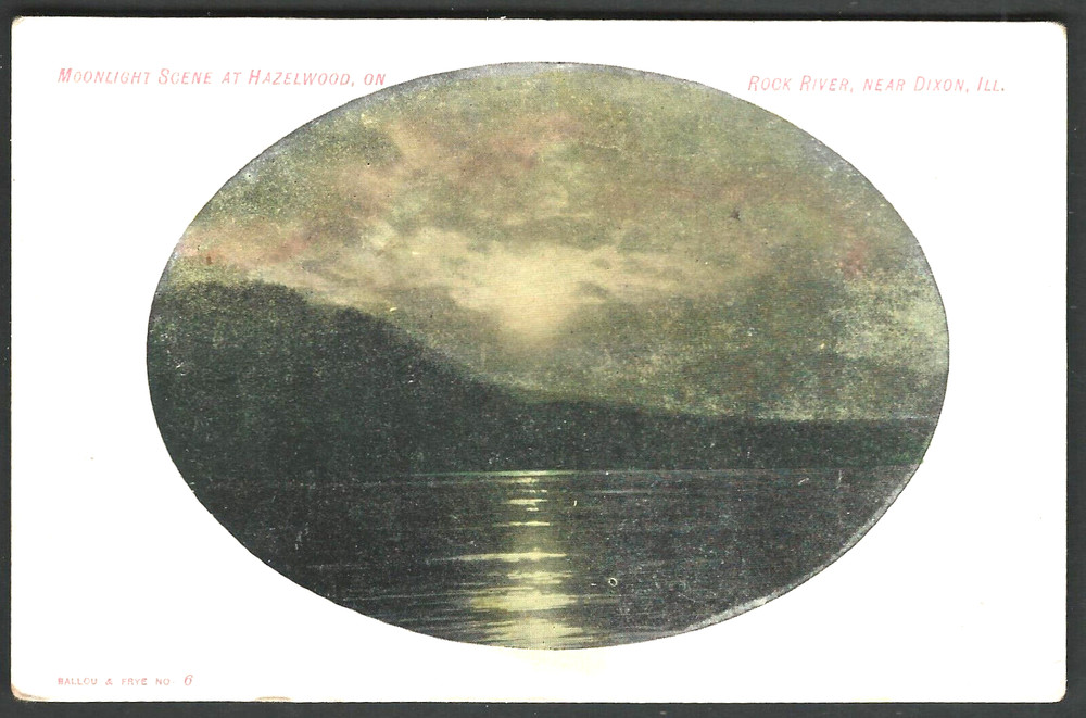 DIXON ILLINOIS Rock River Moonlight at Hazelwood c. 1900 Ballou & Frye Postcard