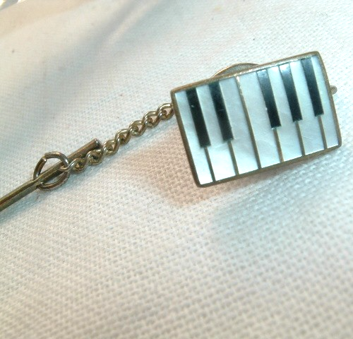 Vintage Mother of Pearl Piano Keys Mens Tie Clasp or Lapel Pin