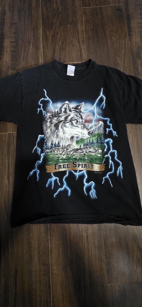 Vintage USA Thunder Lightning Wolf Shirt Size Large