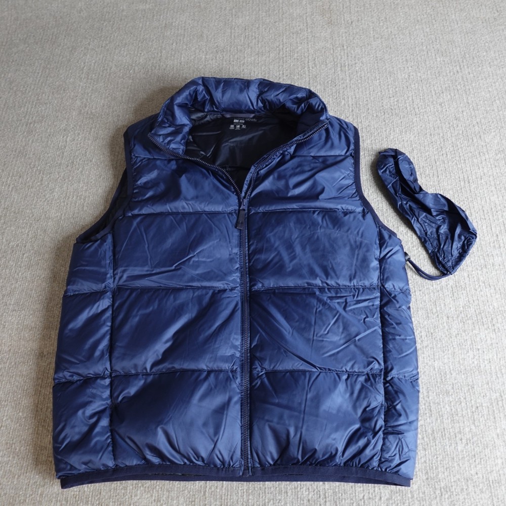 Uniqlo Mens Vest XS Blue Puffer Down Filled Full Zip Lightweight Ultra Light
