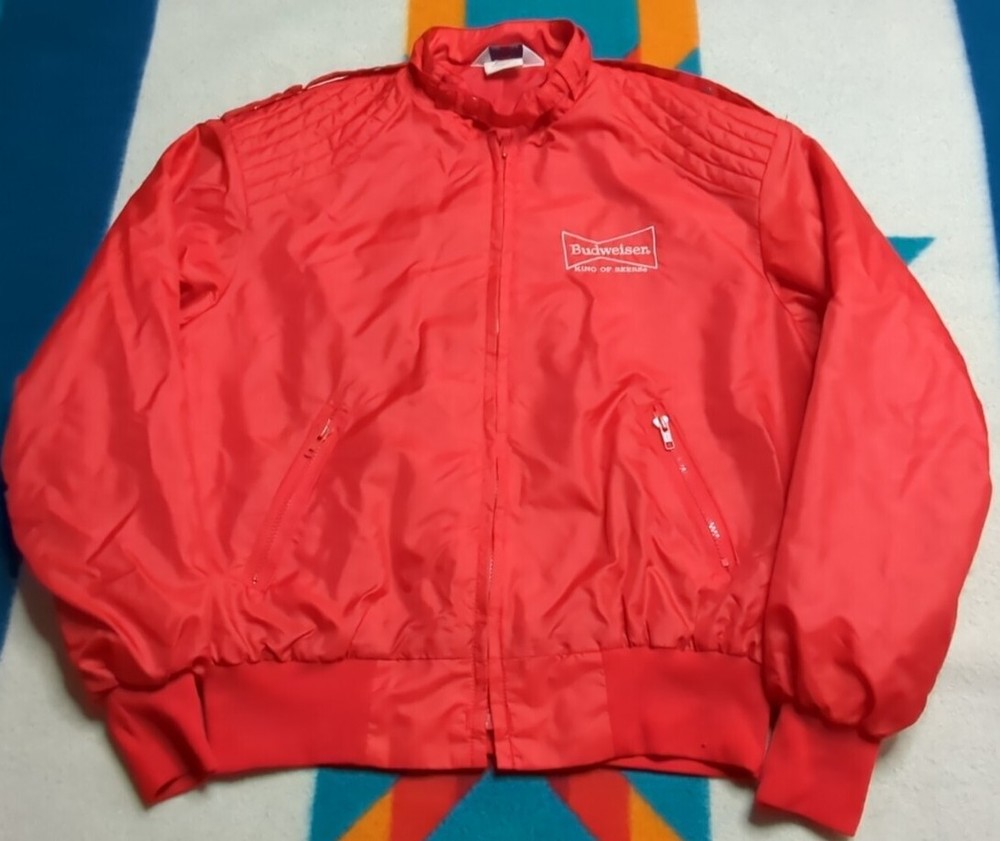 Vintage Budweiser Beer Satin Bomber Jacket Made In USA 