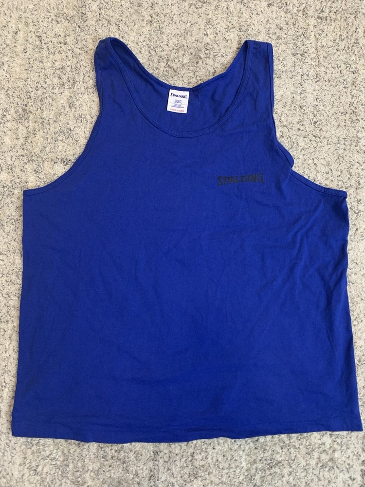 Vintage Spalding Tank Top Shirt XL Blue 90's Logo Gym Basketball Workout USA