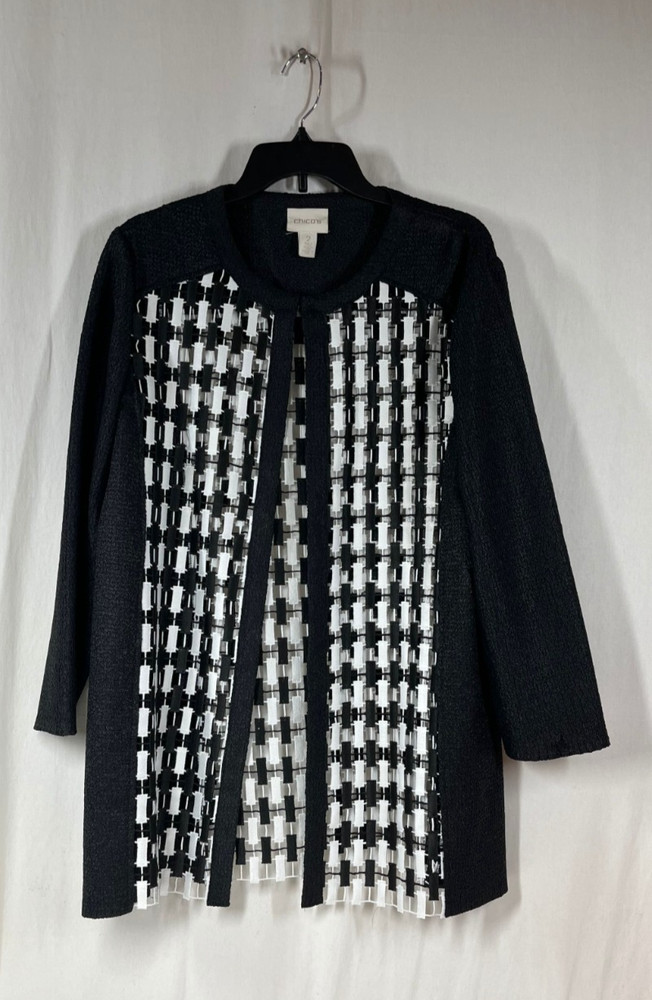 Chico's Women's Black & White Open Front Jacket - Size 2