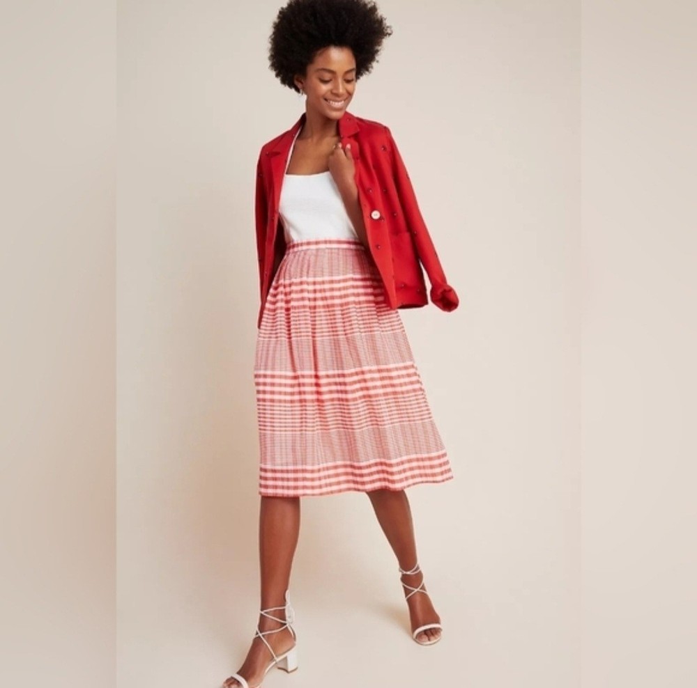NWT Anthropologie EVA FRANCO Harmonia Plaid A-Line Midi Skirt, Size 4