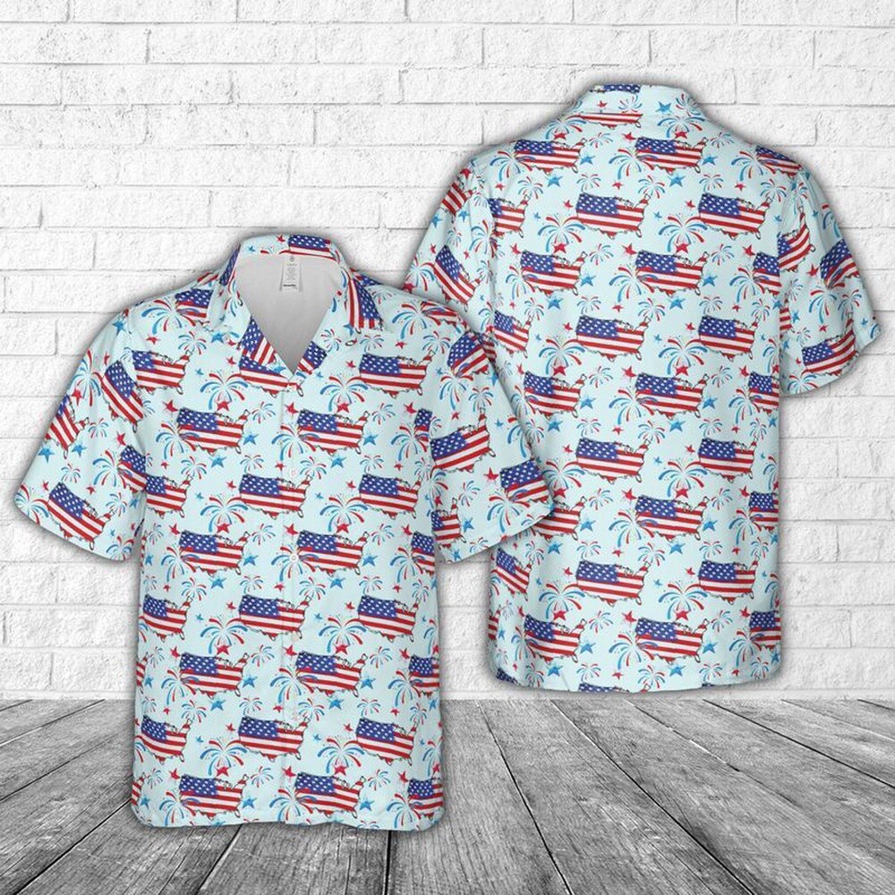 American Map Hawaiian 4th of July Shirt for Patriotic Summer Style