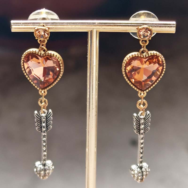 Heidi Daus Crystal Heart Arrow Drop Earrings for Women Retro Party Vacation Jewelry