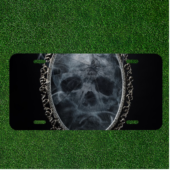 Custom Personalized License Plate Auto Tag With Skull In Miror Scary Design
