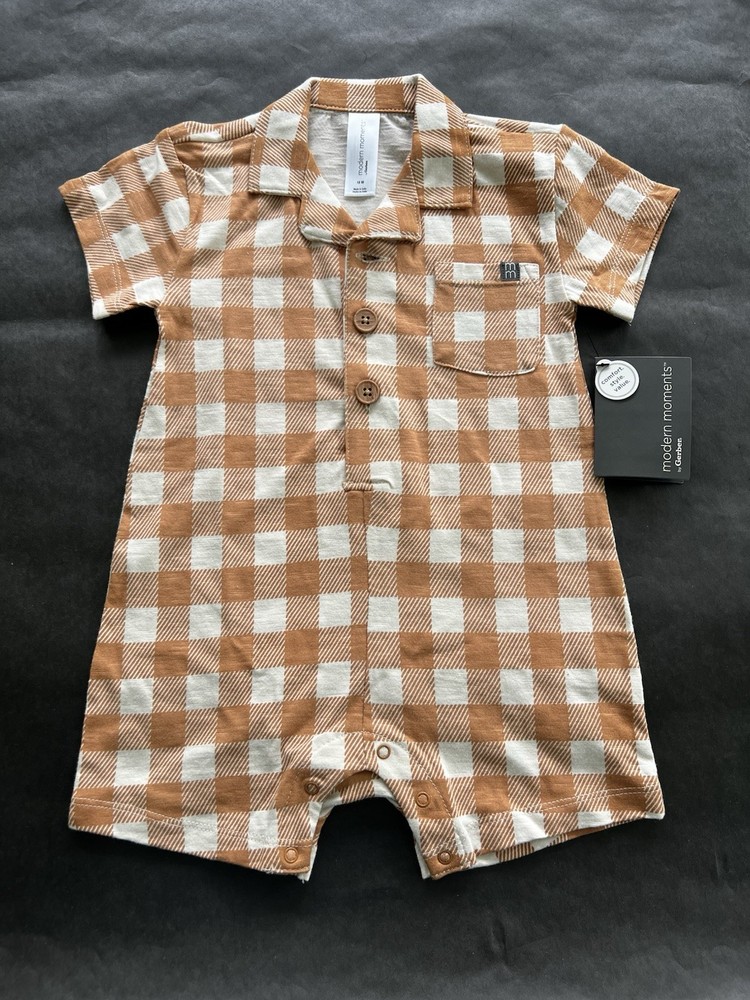 Modern Moments by Gerber Baby Boy Short Sleeve Romper Brown 18 Months