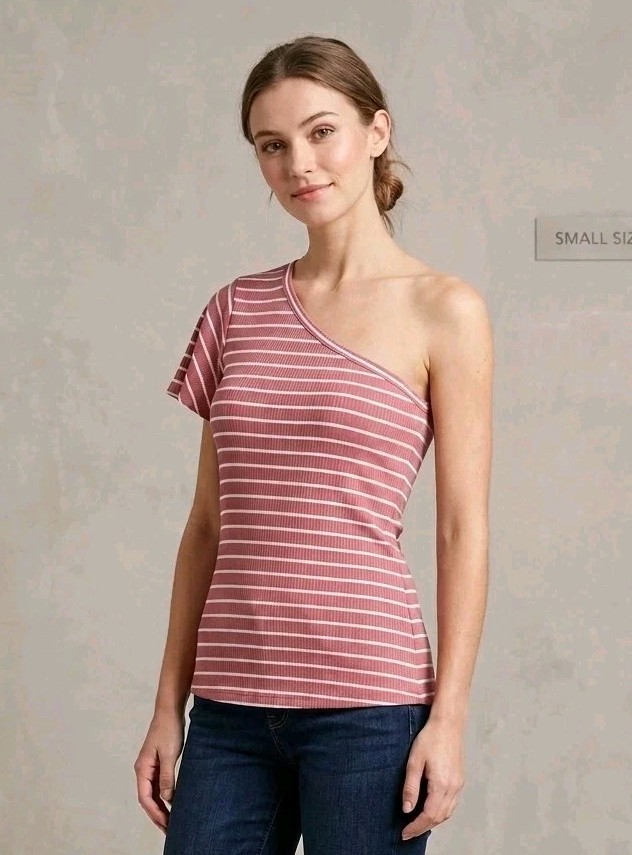 NWT! Arizona Babydoll Pink Stripe Top Shirt Off Shoulder Women's Size Small