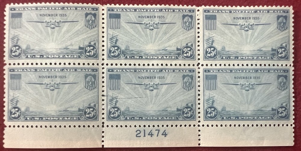 US Airmail stamps C12,C16-17,C19, C20-C22 NH in Mounts on Album Page