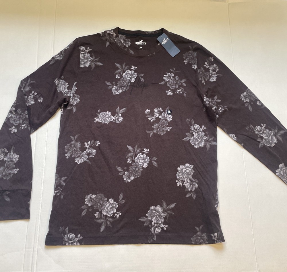 Men’s Hollister Brown Floral Long Sleeve Graphic Tee size medium  NWT