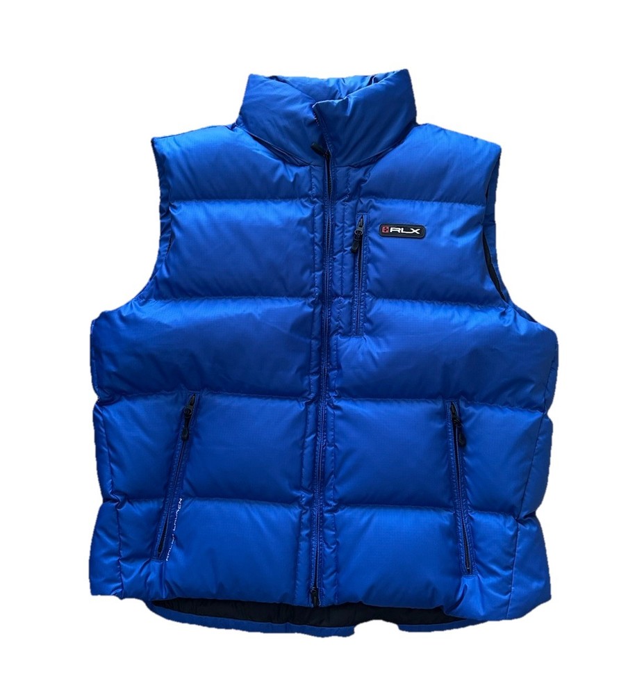 RLX Ralph Lauren Down Puffer Vest Mens Size XXL Blue Full Zip Packable Hood