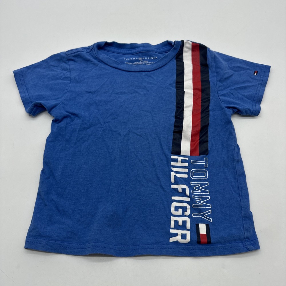 Tommy Hilfiger T-Shirt Youth Boy 4T Graphic Print Logo Blue .#34076