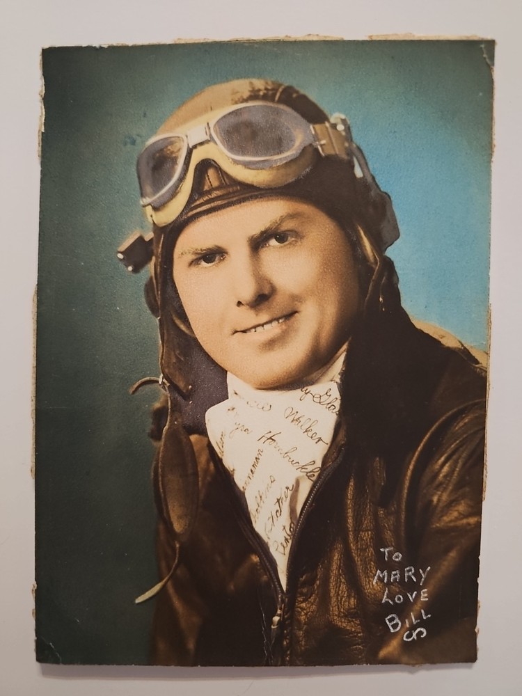 Original 5x 6 3/4 Studio Portrait Photo  WW2 Era Pilot Aviator,  Tinted Signed