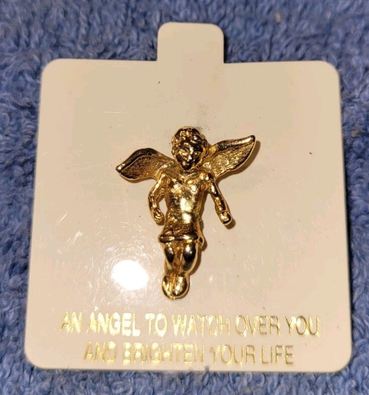 Cherub Angel Guardian Gold Tone Vintage Lapel Pin