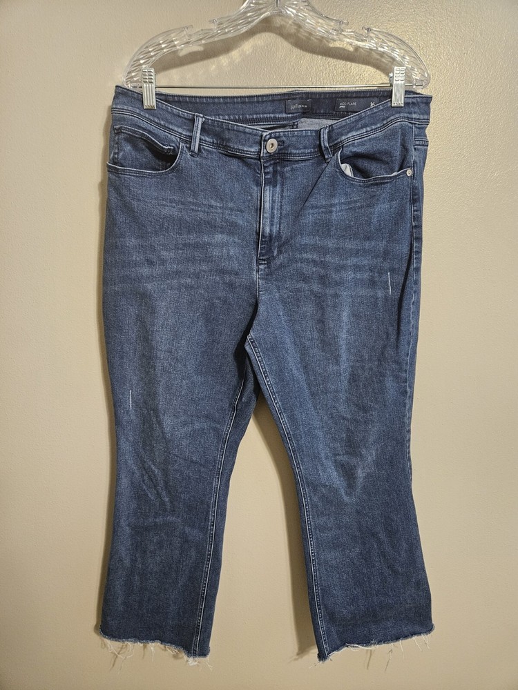 J.Jill Denim Blue Jeans Kick-Flare Ankle Stretch Raw Hem Size 16