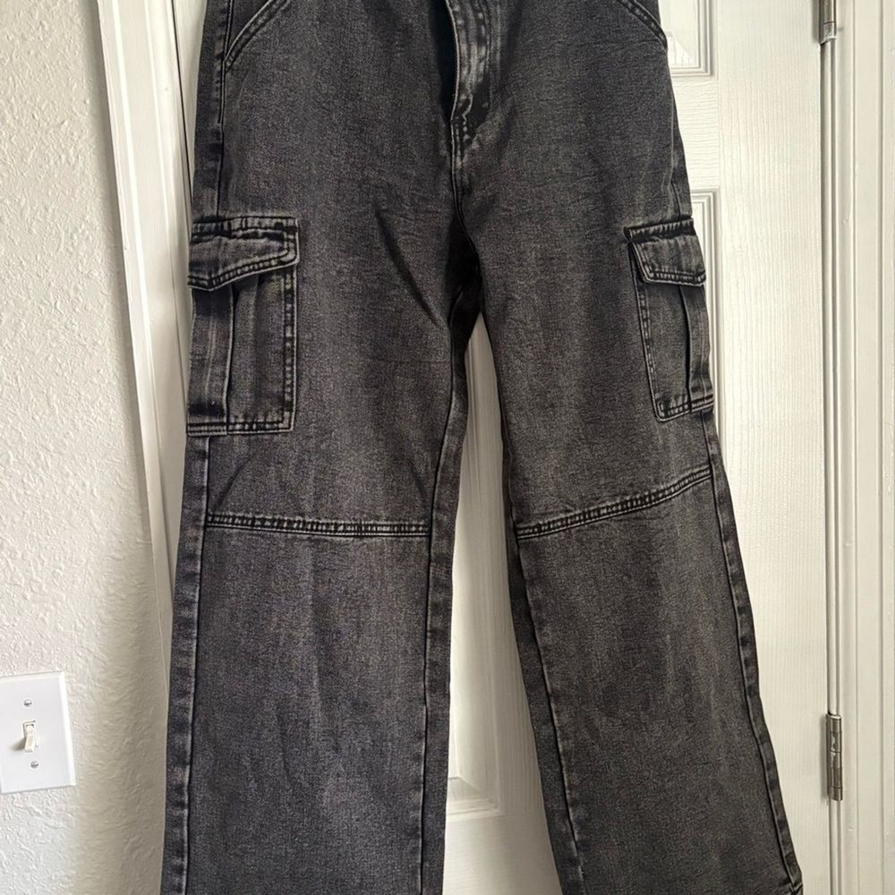 Acid Wash Cargo Jeans-image