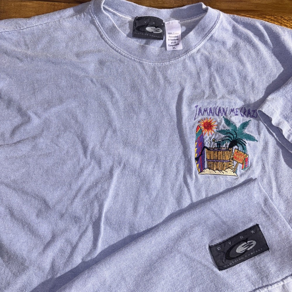 Vintage Jamaican Me Crazy Shirt Men's XL Blue Embroidered Cyrk Y2K Reggae Smoke
