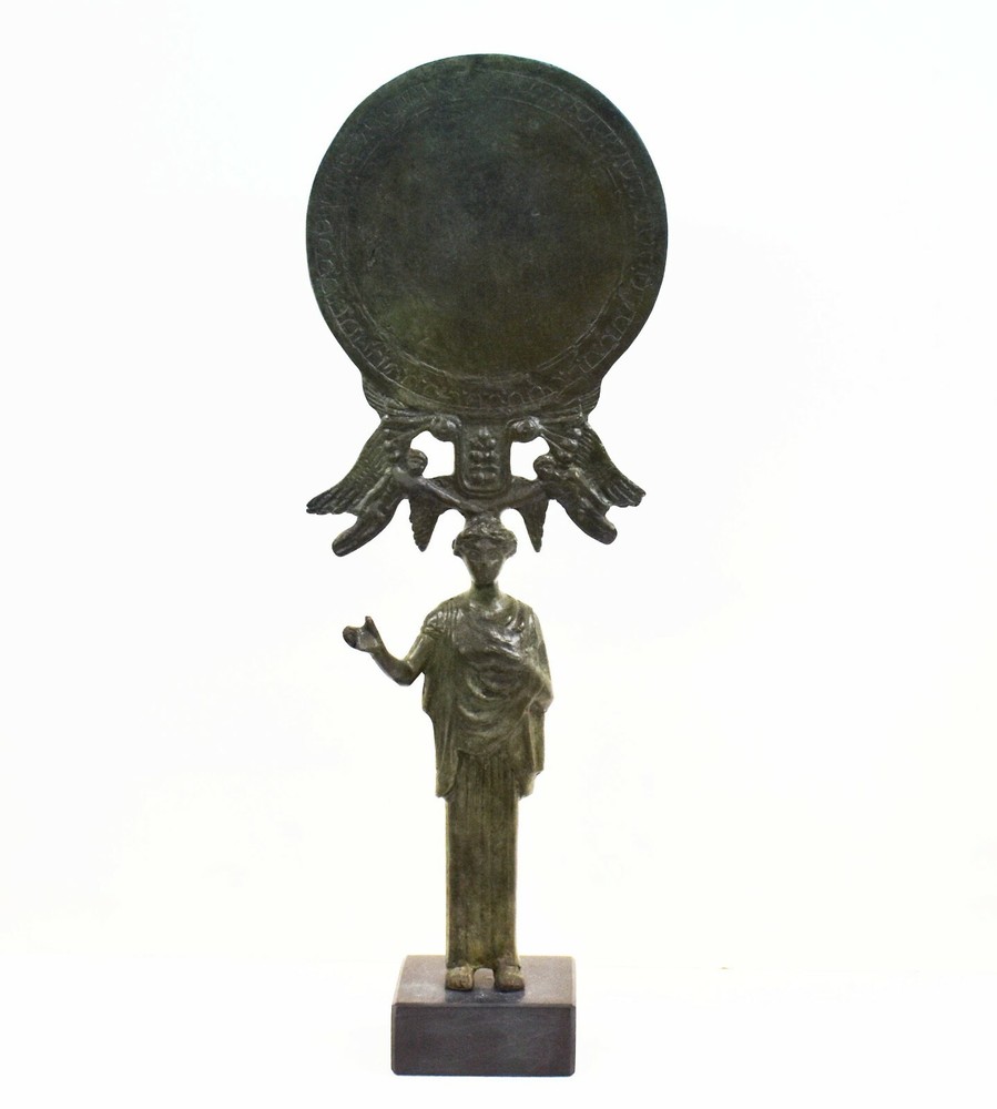 Bronze Mirror Aphrodite and Eros figurine sculpture - Museum Replica