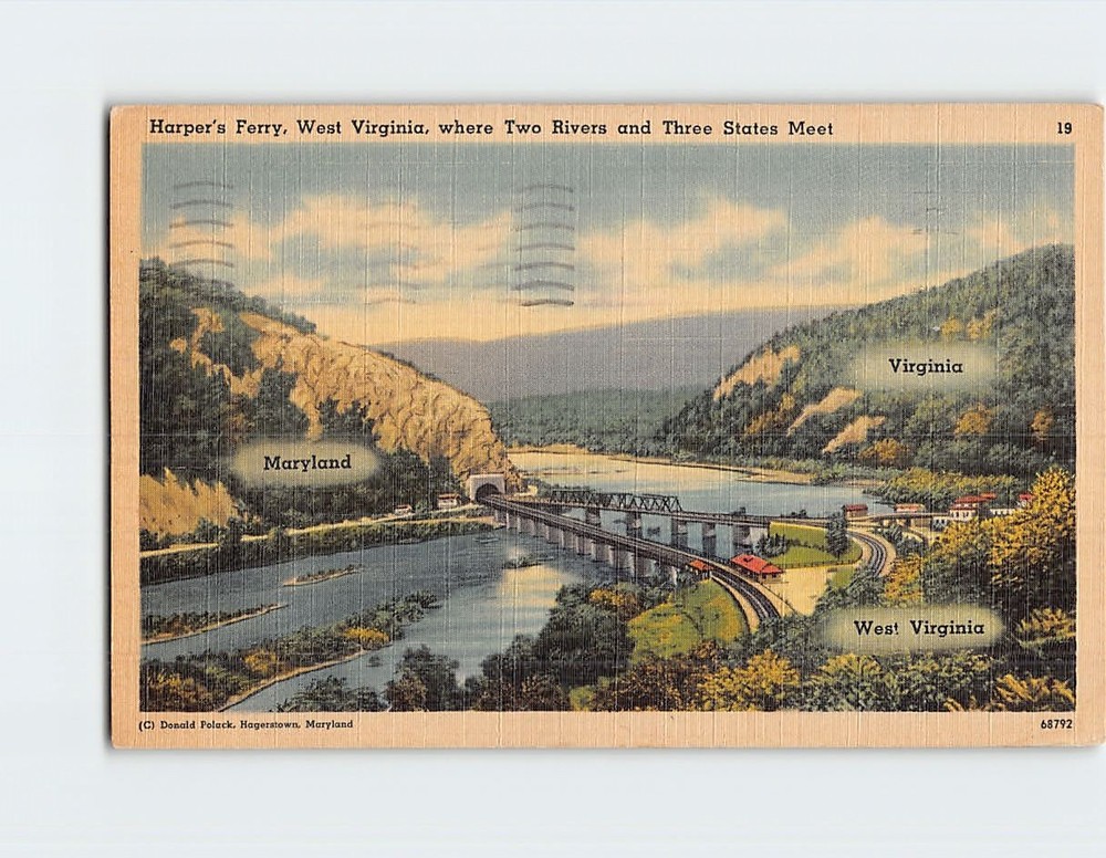 Postcard Where Two Rivers and Three States Meet Harpers Ferry West Virginia USA