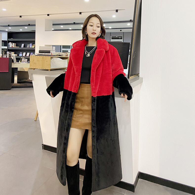 Winter Loose Mink Velvet Imitation Fur Splicing Jacket Lapel Women's Coat