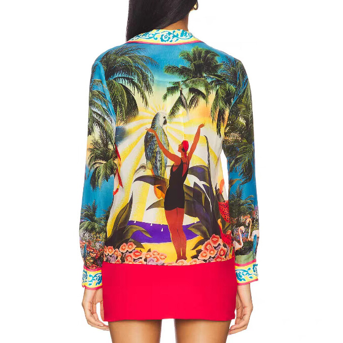 Women Alice + Olivia Collared Floral Embellished Long Sleeve Top