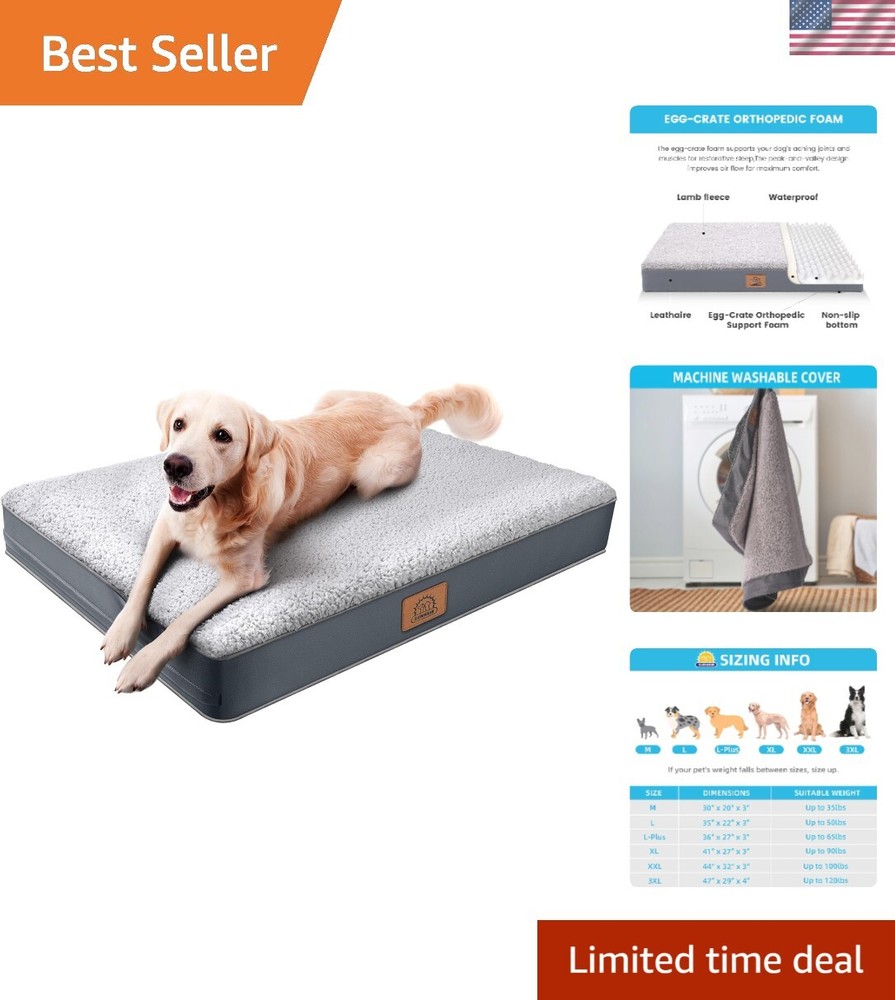 Extra Large Waterproof Orthopedic Dog Bed 3XL with Washable Egg-Crate Foam Cover