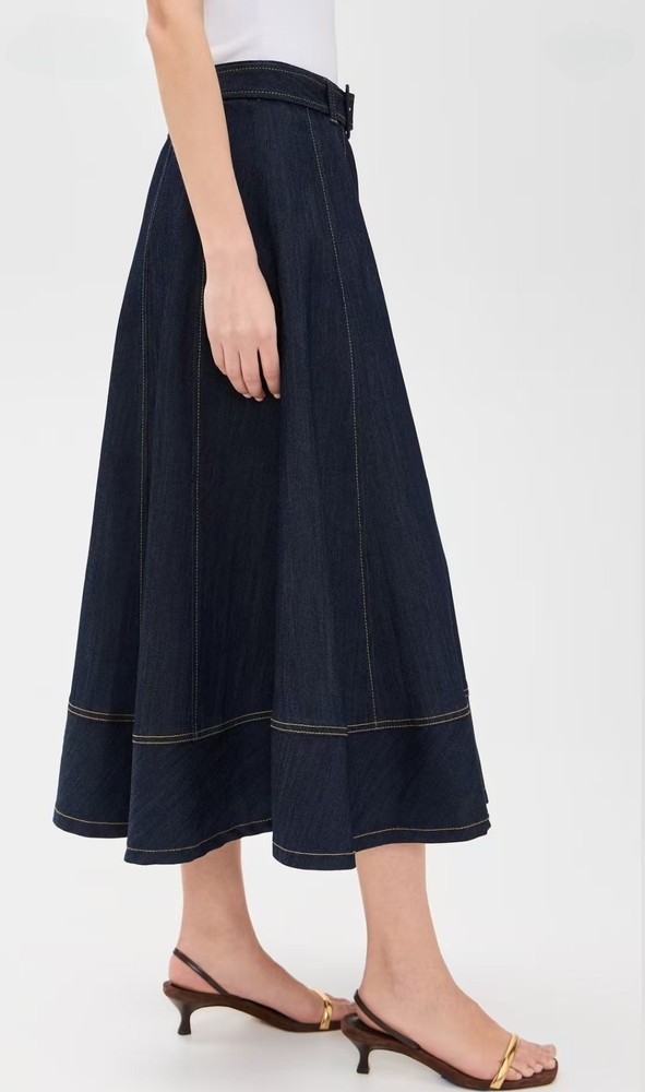 Women Cinq A Sept High Waist Denim Flare Midi Skirt Size US 2
