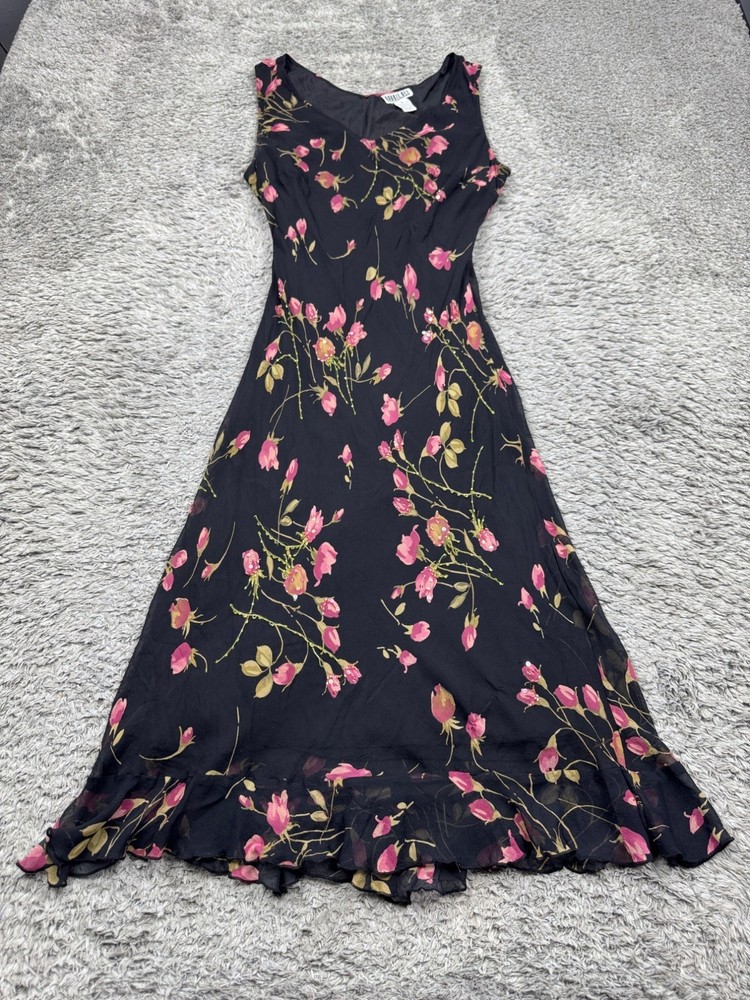Robbie Bee Dress Woman 16 Black Floral Silk Ruffle Babydoll Whimsigoth Fairy Y2K