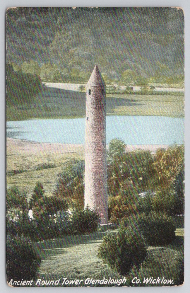 Vintage Glendalough Round Tower Co Wicklow Ireland Postcard W. Lawrence German