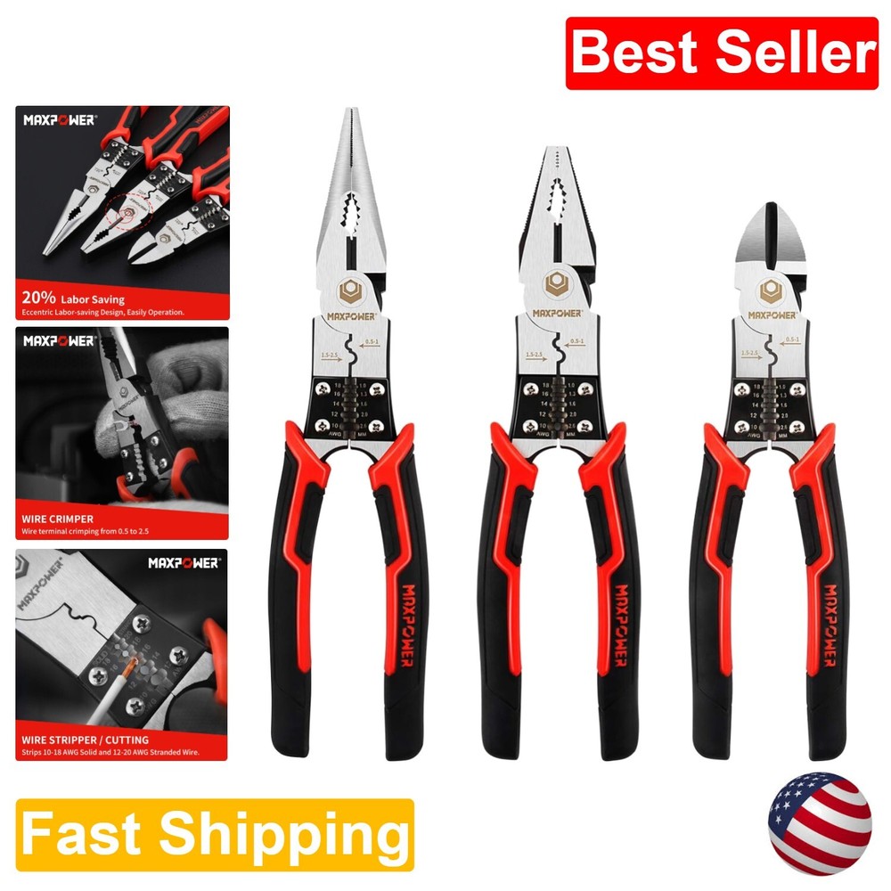 Durable 8-Inch Pliers Set for Wire Stripping and Crimping - Ergonomic Grip