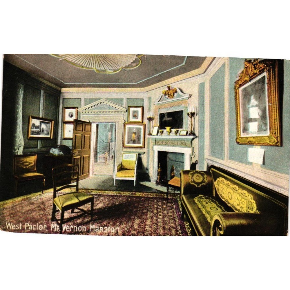 VTG West Parlor Mt Vernon Mansion Postcard Virginia George Washington Interior